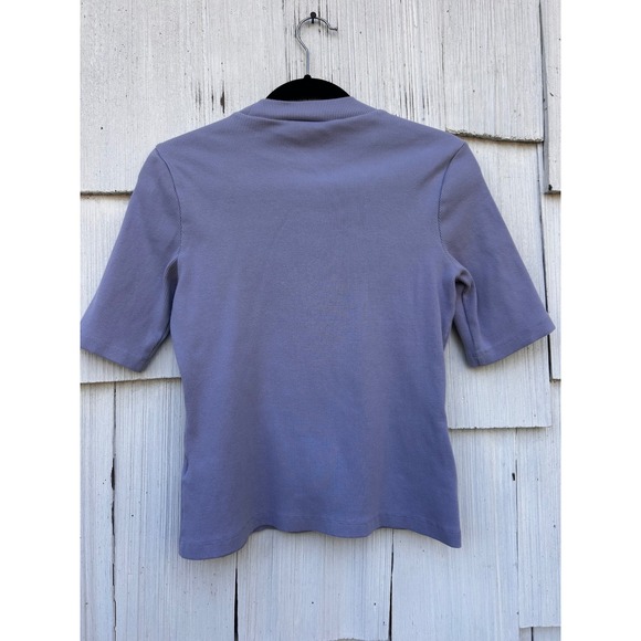 Maeve by Anthropologie Lilac Mock Neck Ribbed Knit Short Sleeve Top Size Small - Picture 6 of 6
